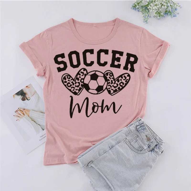 Women's T-Shirt Graphic T Shirts Soccer Mom Svg Leopard Heart Shirt Gifts for Mom Y2k Tops Round Neck Short Slve Breathable Clothes Ts Y240509