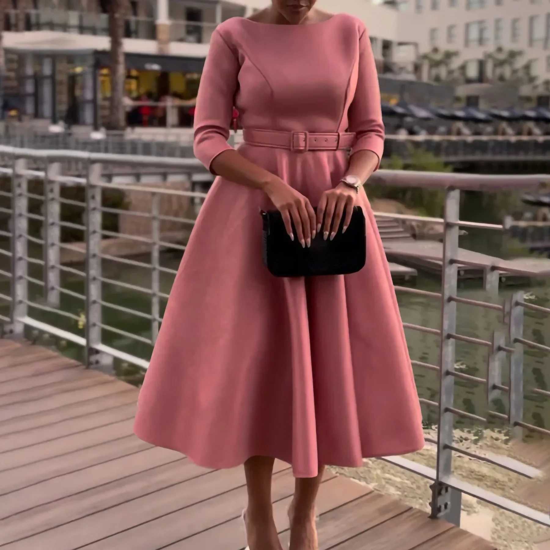 Plus size Dresses Women Vintage Evening Party Dresses Summer Casual long slve Solid Color Ladies Elegant Outfits Plus Size Africa Clothes Y240510