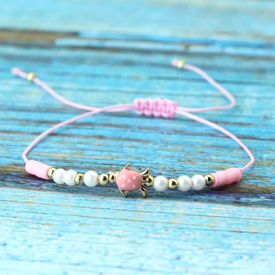 Charm Bracelets Bohemian Marine Animals Turtle Bracelet For Women Handmade Braided Poly Clay Braslet Beach Leisure Pulseira Accessories Joias Y240510