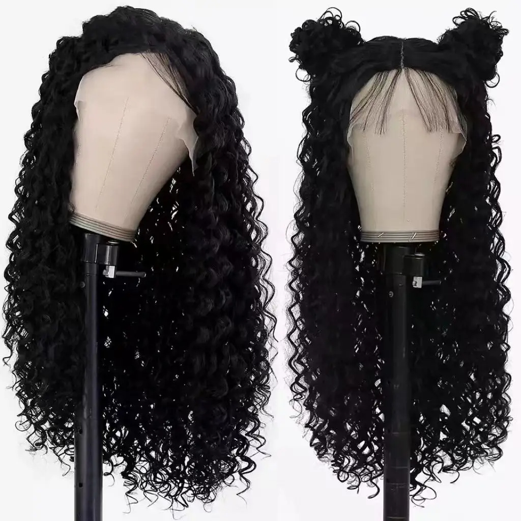 Long Loose Curly Deep Wave Lace Front Wig Heat Resistant Synthetic Middle Part Wig for Women