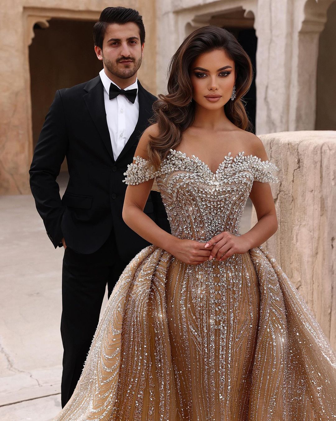 Shine Slim Fitting Mermaid Wedding Dresses Off The Shoulder Backless 3D-Lace Sexy Square Sweep Train Capped Party Events Bride Dresses Size Custom Mad