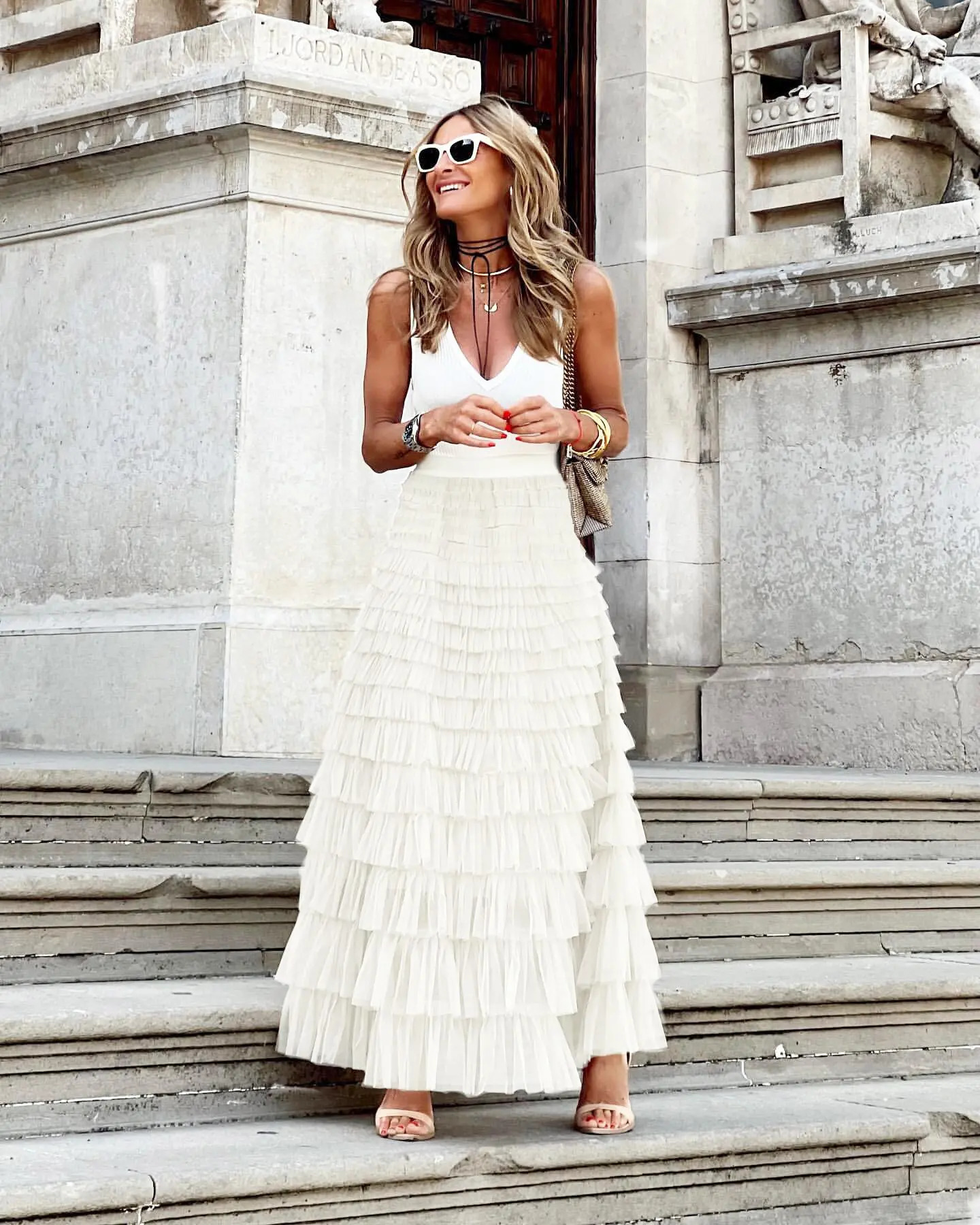 Casual Womens Solid Ball Gown Long Skirt Tulle High Waist Pleated Elegant Ladies Wild Mesh Dating Maxi Skirts Drop 240506
