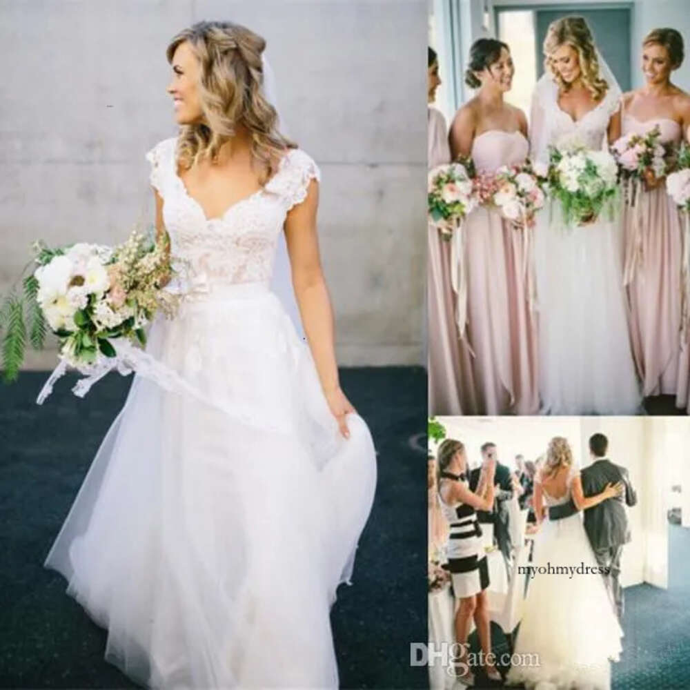 V-Neck Boho Beach Country A Line Lace Rustic Wedding Gowns Backless Bohemian Bridal Dresses Vestidos De Novia Capped Sleeve 0510
