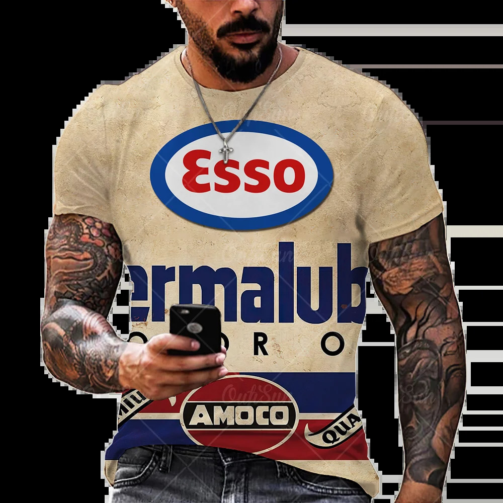 3d Tshirts For Men Vintage Oil T-shirt Street Fashion Castrol Printed Short-sleeved Loose Oversized Motorcycle T-shirt Tops Tees 240509