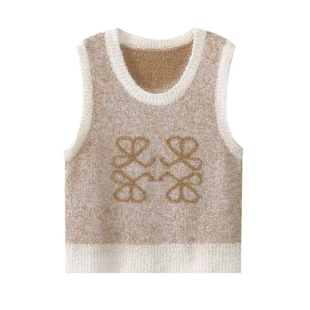 Women's Tanks Camis Zach Ailsa 2024 Spring New Product Womens Fashion Versatile Round Neck Slim Fit Jacquard Slveless Knitted Tank Top T240508