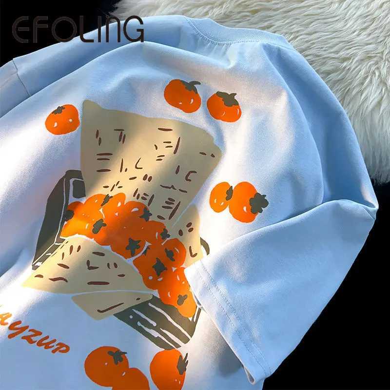 Women's T-Shirt Vintage Oil Painting Fruit Persimmon T-shirt Fashion Strtwear Short Slve Tops Casual Summer Cotton T Cute Cartoon Harajuku Y24050