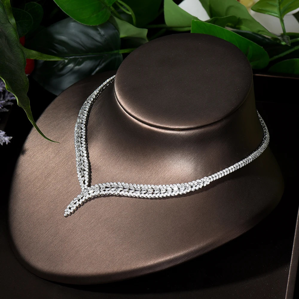 Classic rectangular cubic zirconia wedding necklace and earring set Dubai Nigeria CZ Bridal Jewelry Set 240531