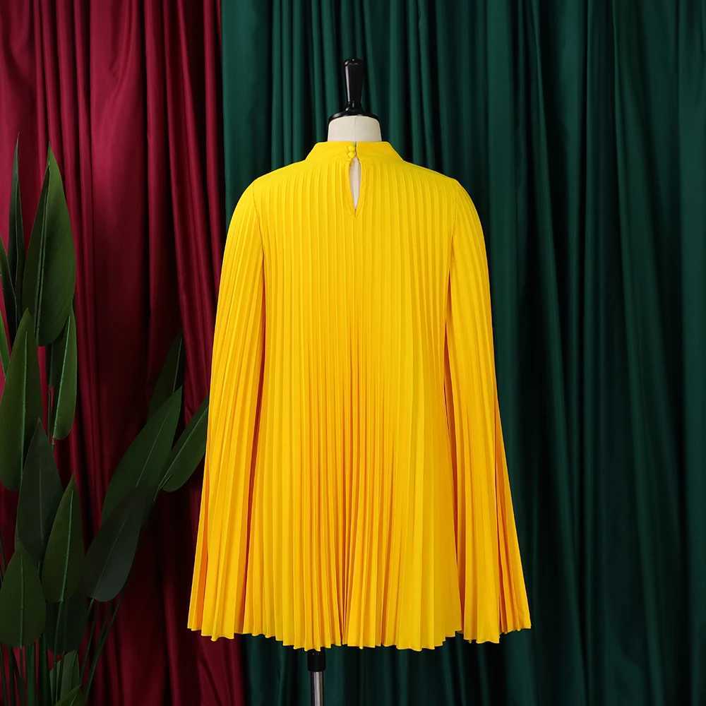 Plus size Dresses Spring Elegant Cloak For Women Long Batwing Slve Short Dresses For Women O Neck Pleated Top Dress Women plus size Y240510