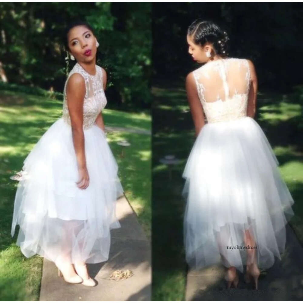 New Fashion Lace Sheer Appliques Dresses Tulle Simple A Line Bridal Gowns Illusion Back Wedding Dress For Bride Z100 0510