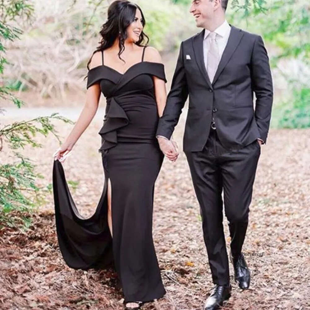 Sexy Black Mermaid Prom Dresses Spaghetti Side Split Ruffles Long Women Formal Evening Party Gowns Customized Vestidos De Feista B16 0510