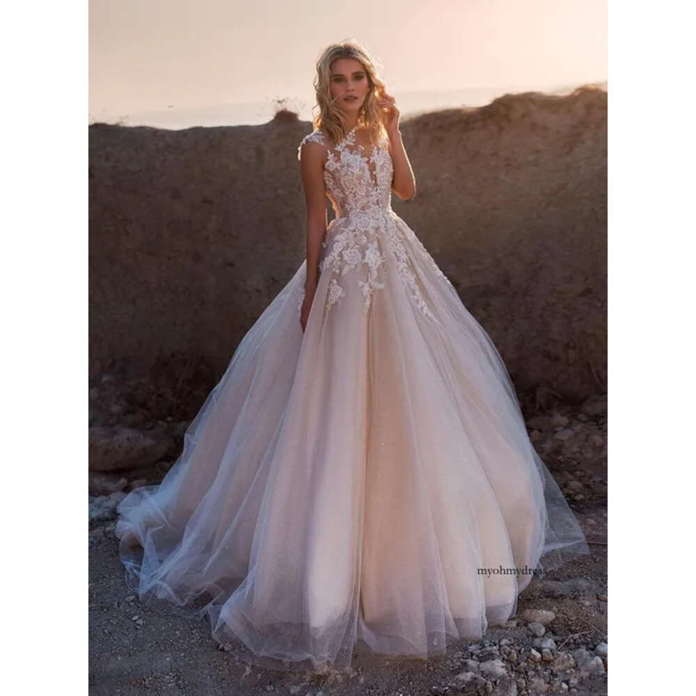 Bohemian Blush Pink Plus Size A Line Dresses Cap Sleeve Lace Appliqued Wedding Dress Bridal Gowns Vestidos De Novia Custom 24 0510