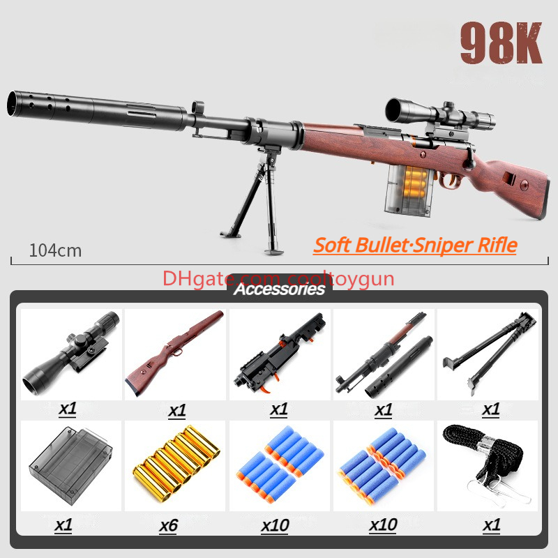 DIY Sniper Rifle Soft Bullets with Scope Assembleable Shell Ejection Manual Foam Dart Suction Cup Toy Gun Outdoor Cs Game Prop Toy for Adult Birthday 