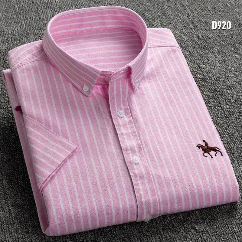 Men's Casual Shirts Summer Short Sleve Mens Shirt Plus Size Clothing 3xl 4xl 5xl 6xl Cotton Oxford Solid Stripe Mens Casual Shirt T240508