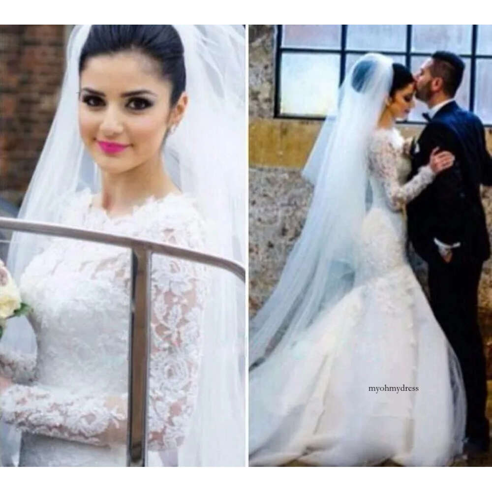 Tradional Long Sleeve Muslim Bridal Dresses Lace Appliques Modest Mermaid Wedding Gowns Dress Islamic Arabic Dubai Vestido De Noiva 0510
