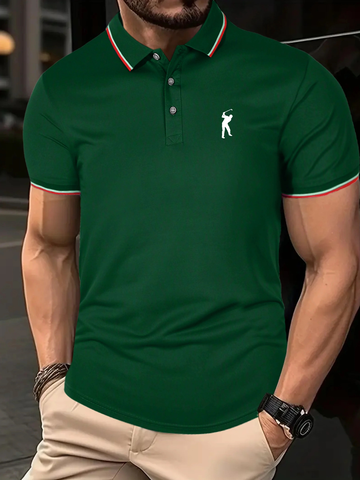 Mens Summer Cotton Golfing Print POLO Golf Shirt Regular Fit Casual Round Neck Short Sleeve 240510