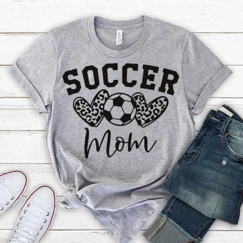Women's T-Shirt Graphic T Shirts Soccer Mom Svg Leopard Heart Shirt Gifts for Mom Y2k Tops Round Neck Short Slve Breathable Clothes Ts Y240509