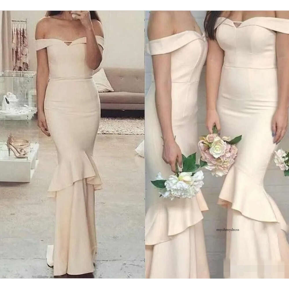 Long Mermaid Bridesmaid Dresses Simple Off Shoulder Cheap Ruffles Backless Wedding Guest For Evening Party Gowns Mm22 0510