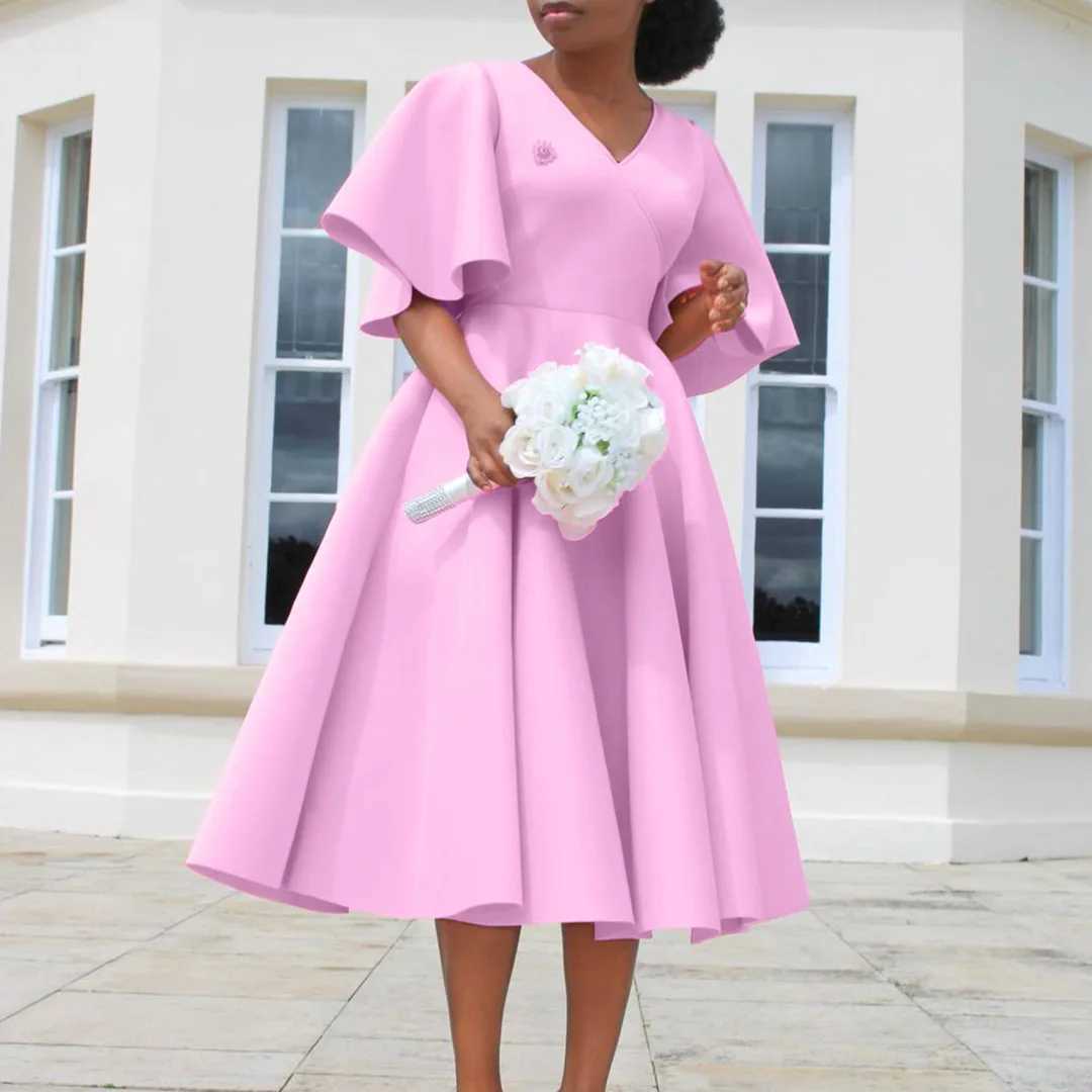 Plus size Dresses African Clothing African Party Evening Dresses for Women Spring 2024 Elegant Half Slve V-neck Midi Dress party dresses Y240510
