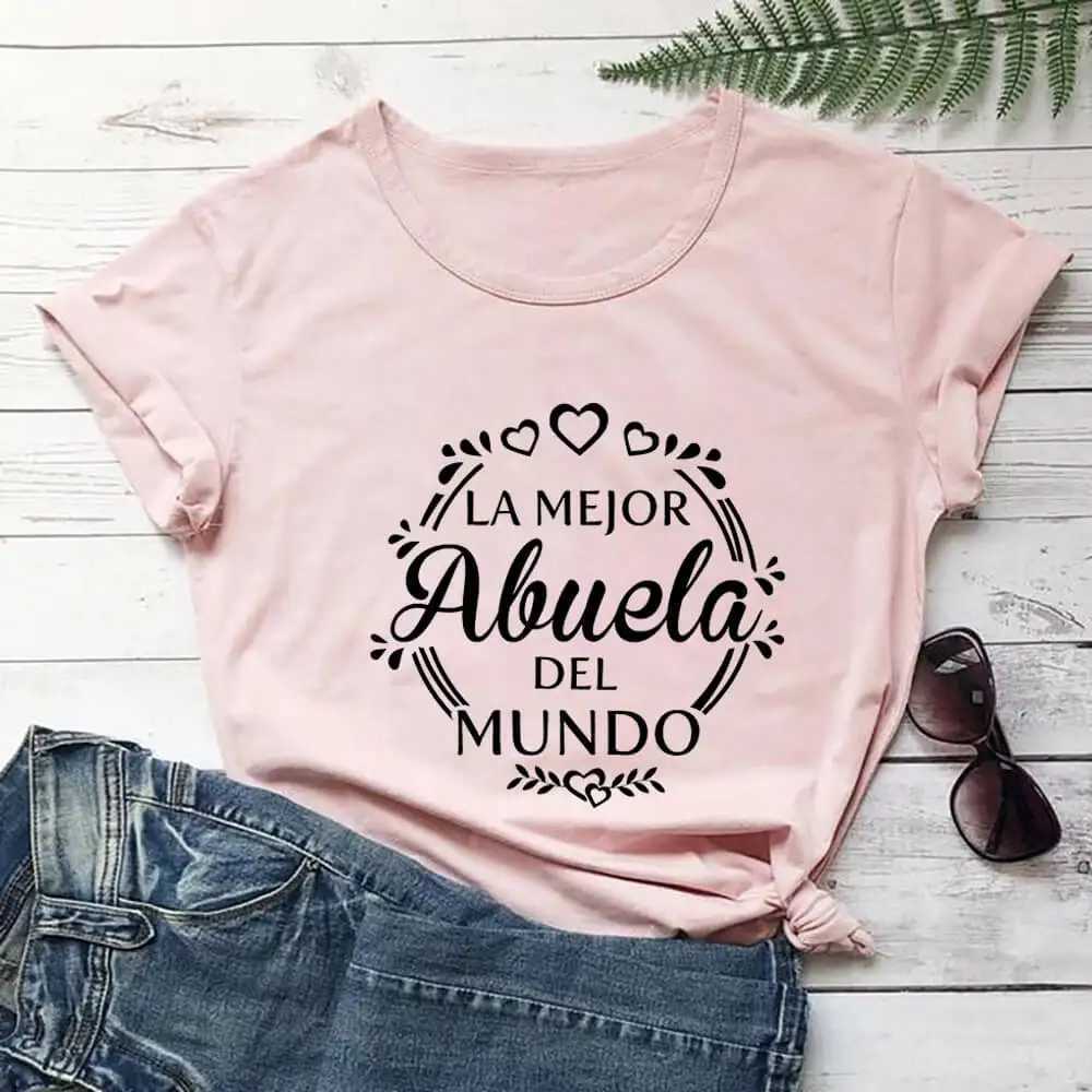 Women's T-Shirt The Worlds Best Grandmother Spanish Shirt Momlife Fun Summer 100% Cotton Womens T-shirt Grandmothers Birthday Gift Y240509