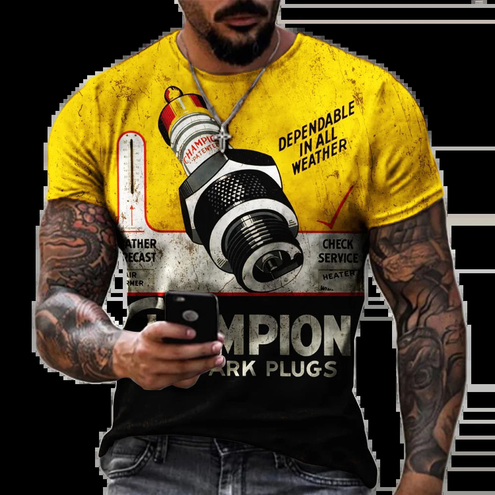 3d Tshirts For Men Vintage Oil T-shirt Street Fashion Castrol Printed Short-sleeved Loose Oversized Motorcycle T-shirt Tops Tees 240509