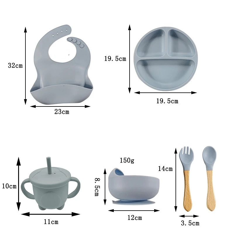 Childrens Tableware Set Baby Complementary Food Training Silicone Tableware 8pce Set Baby Suction Cups Bowls Baby Supplies 240510