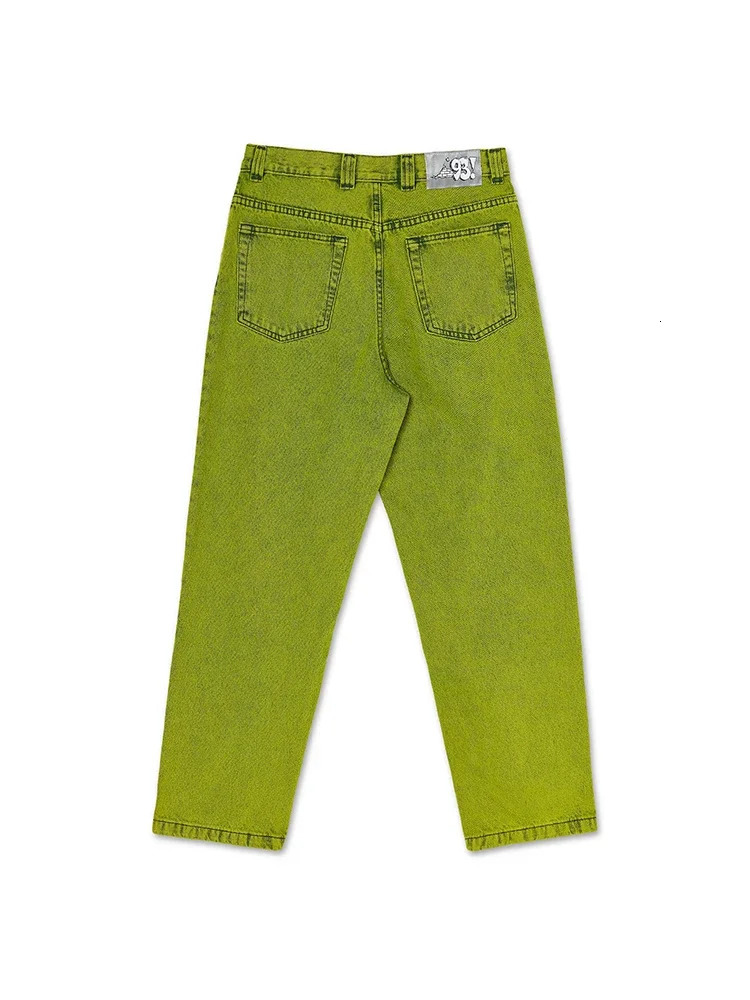 Green washed personalized pattern skateboard culture high-waist jeans men y2k hip-hop versatile straight wide-leg pants 240428
