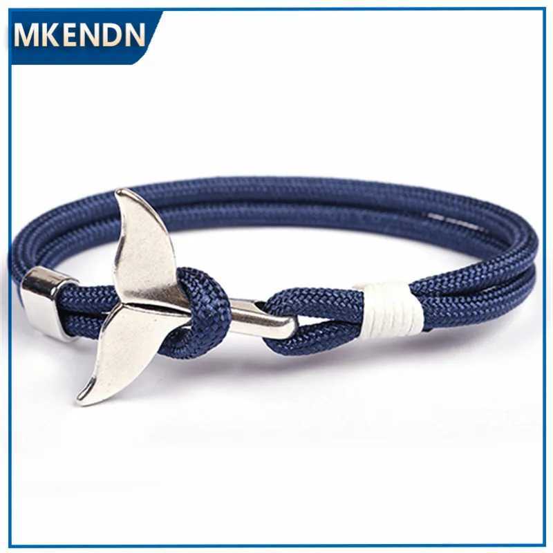 Charm Bracelets MKENDN Fashion Whale Tail Anchor Bracelets Men Women Charm Nautical Survival Rope Chain Paracord Bracelet Male Wrap Metal Hooks Y24051
