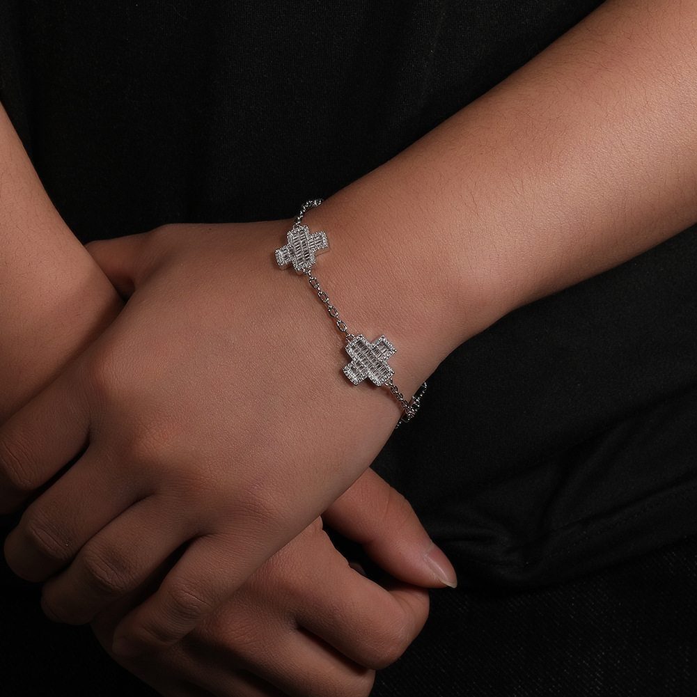 Charm Cross Chain Link Bracelets White 18K Gold Plated Women Men Jewelry Gifts