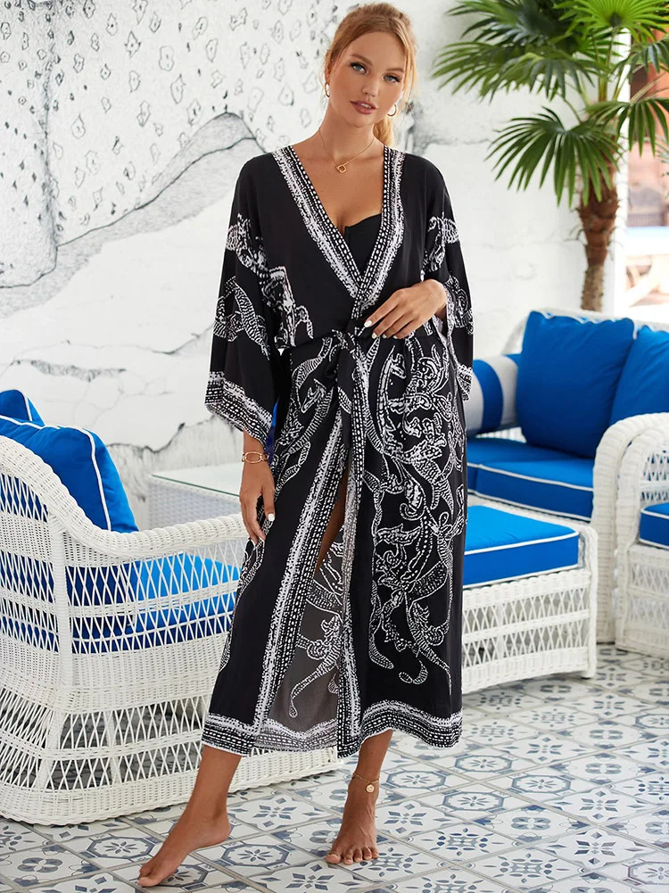 Sexy Gradient Color Bikini Coverups Kimono Pareo Tunic Dres Clothes Summer Beach Wear Woman Swimwear Cover Up Robe 240426
