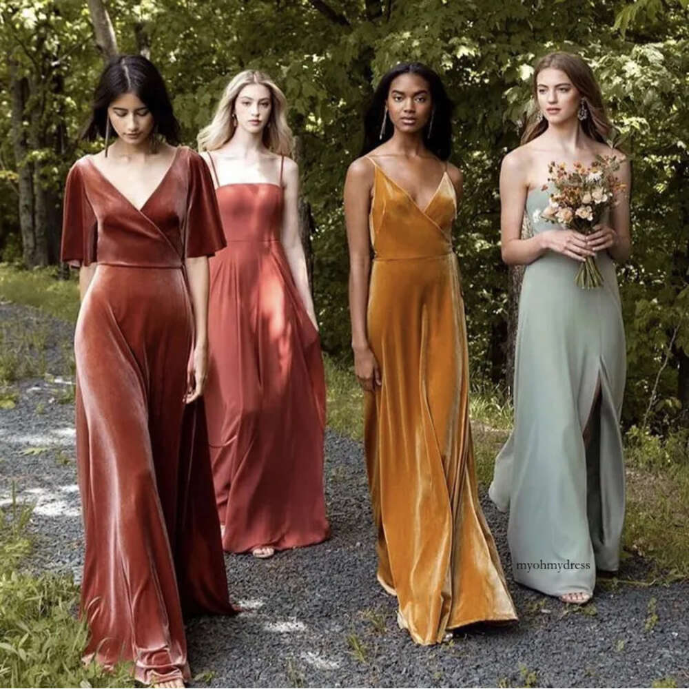 Long Veet Bridesmaid 2020 Autumn Country Maid Of Honor Gowns Floor Length Party Wedding Guest Dresses 4 Styles 0510