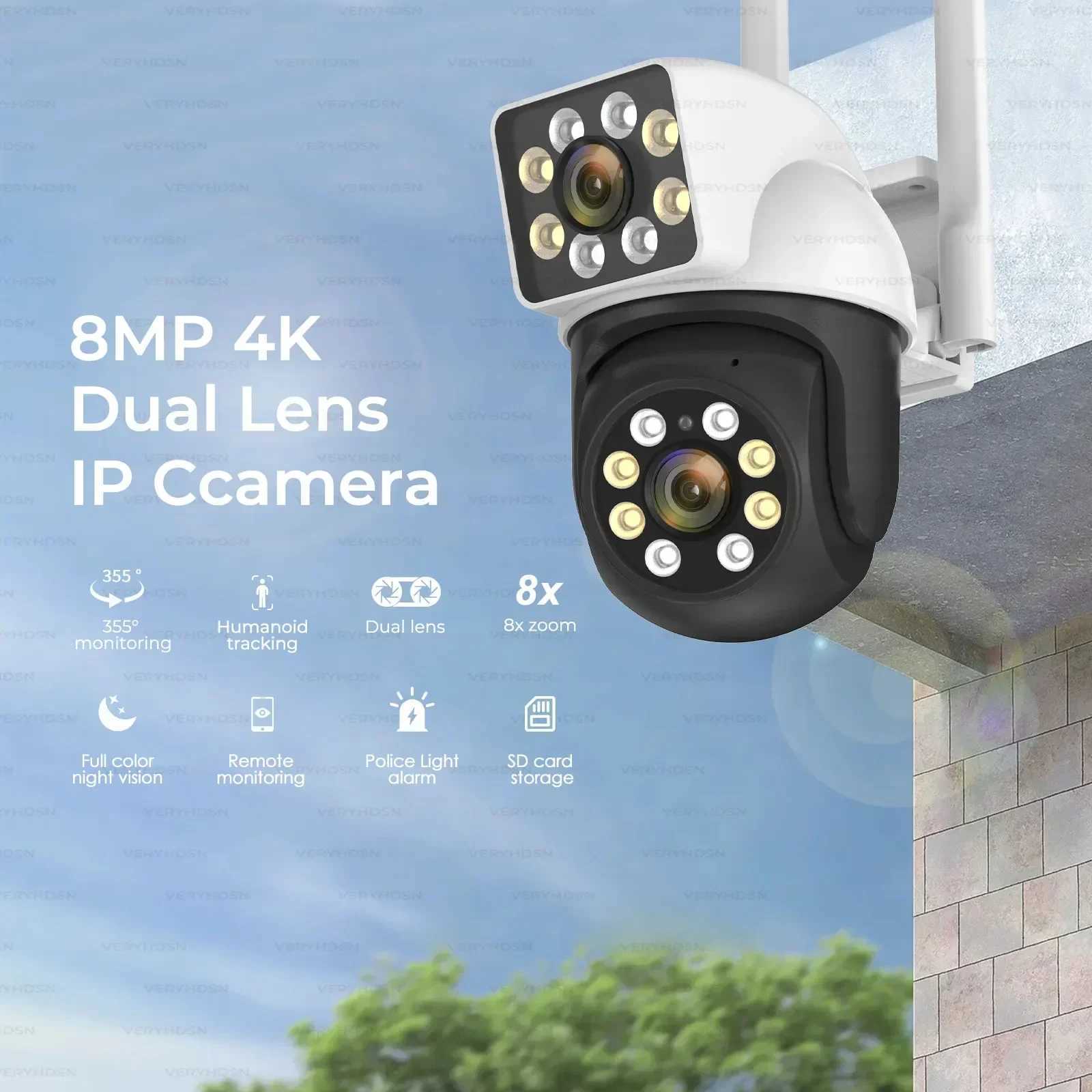 IP Cameras 8MP 5G 4K IP Wifi camera dual lens outdoor 8x zoom monitoring camera CCTV Ai human body detection waterproof full-color night vision d24051