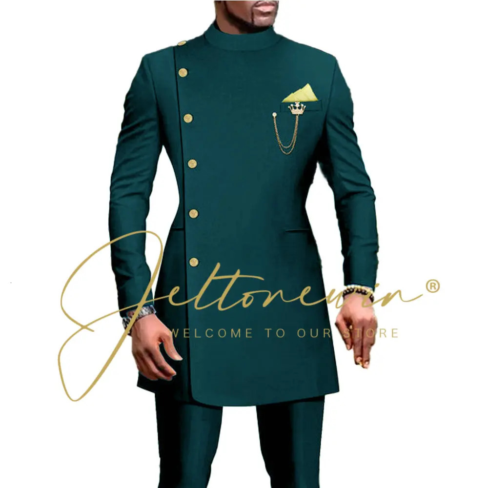 Dark Green Suit For Men Double Breasted Wedding Blazer Sets Formal Groom Wear Male Party Suits 2 Pieces Tuxedo Jacket Pant 240429