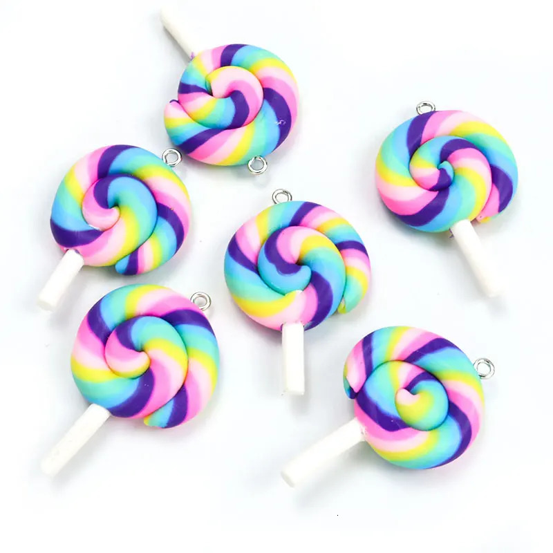 Big Colorful Spiral Lollipop Resin Charms 5pcs Cute Rainbow Candy Pendants for DIY Girls Jewelry Keychain Crafts Accessories 240507