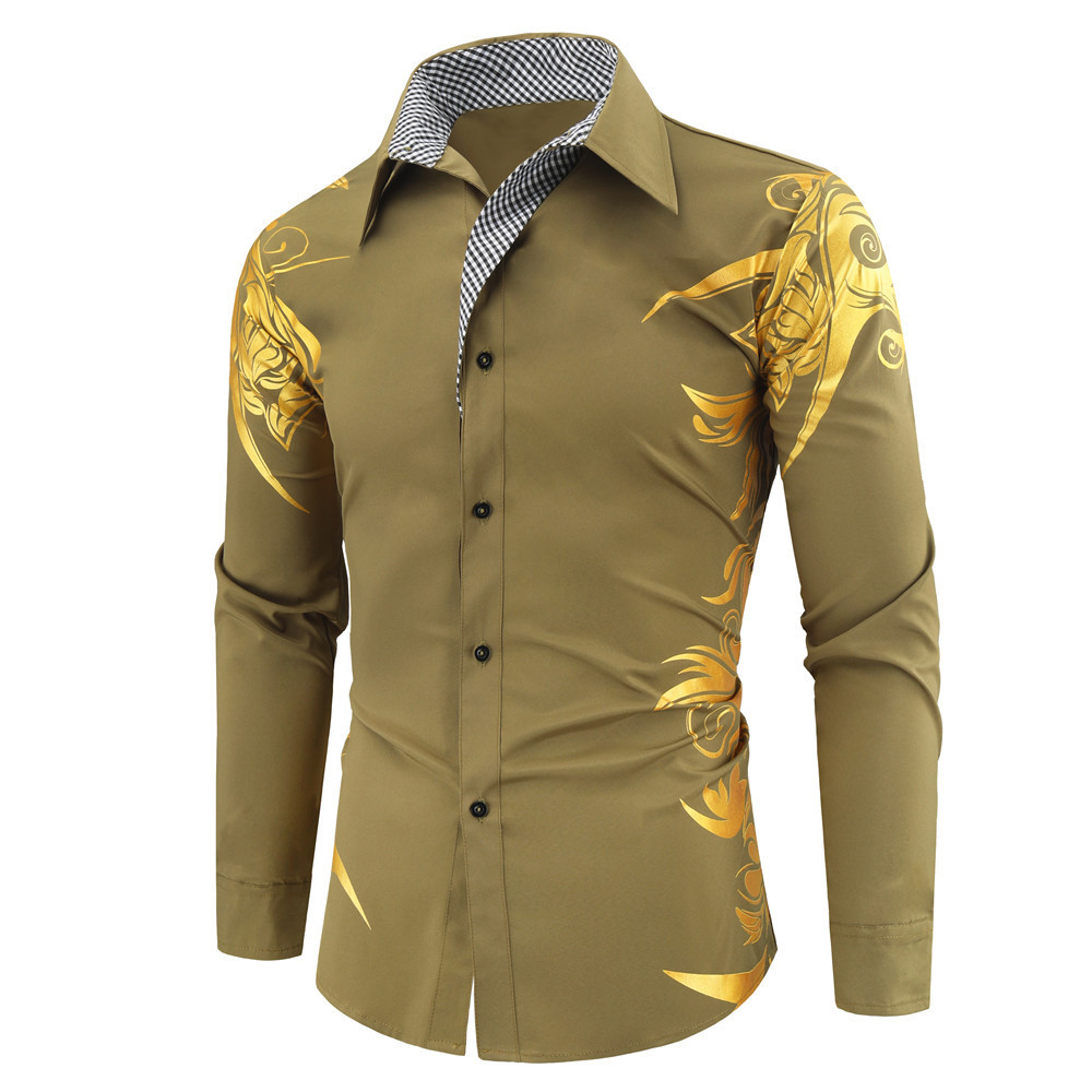 New Black And Gold Dress Shirts Baroque Printed White Shirt Men Summer Outfits Camisas Slim Fit Chemise Cheap Clothes