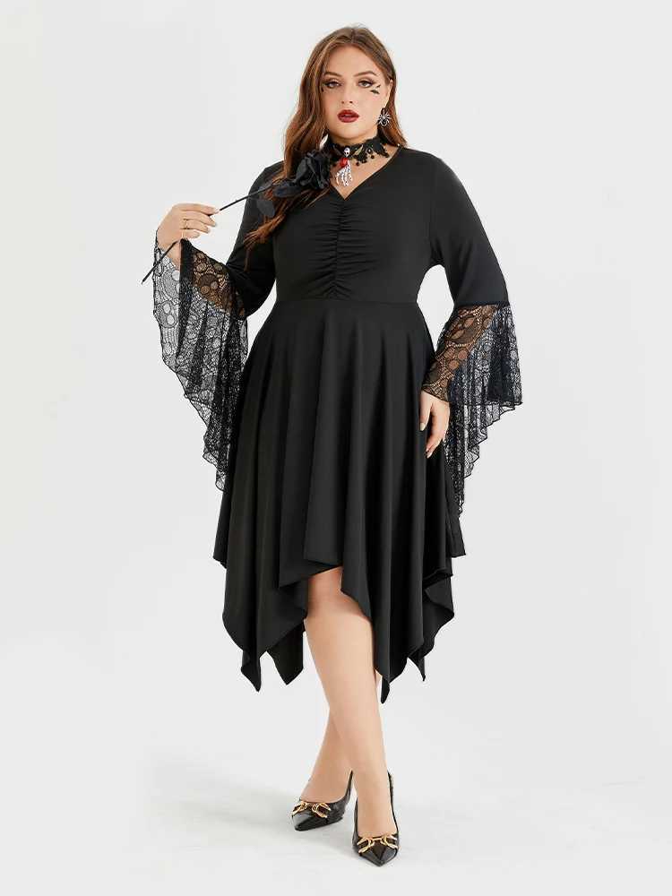 Plus size Dresses Plus Sized Clothing Hallown Cosplay Come Witch Vampire Gothic Dress Up Party Lace Asymmetrical Hem Vintage Dress Y240510