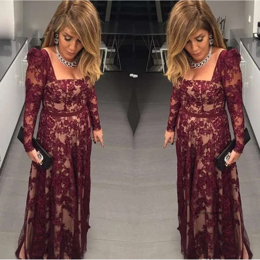 Bury Bateau Neck Sleeves Lace Mother Of The Bride Dresses Long With Sash A Line Formal Prom Dress Evening Party Gowns B18 0510