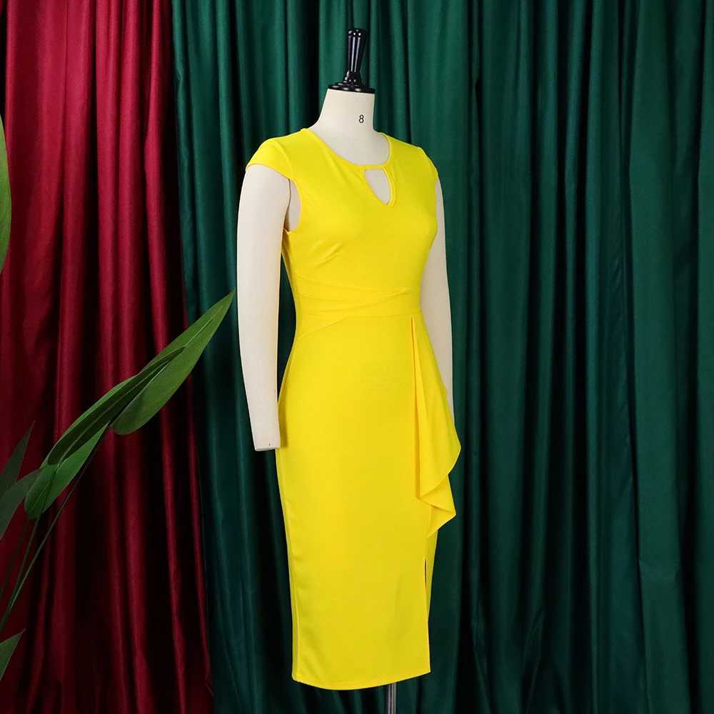 Plus size Dresses 2024 New O-Neck Vintage Vestidos Simple hollow out solid Bodycon Office Casual Dress Women Sheath Pencil Dresses Y240510