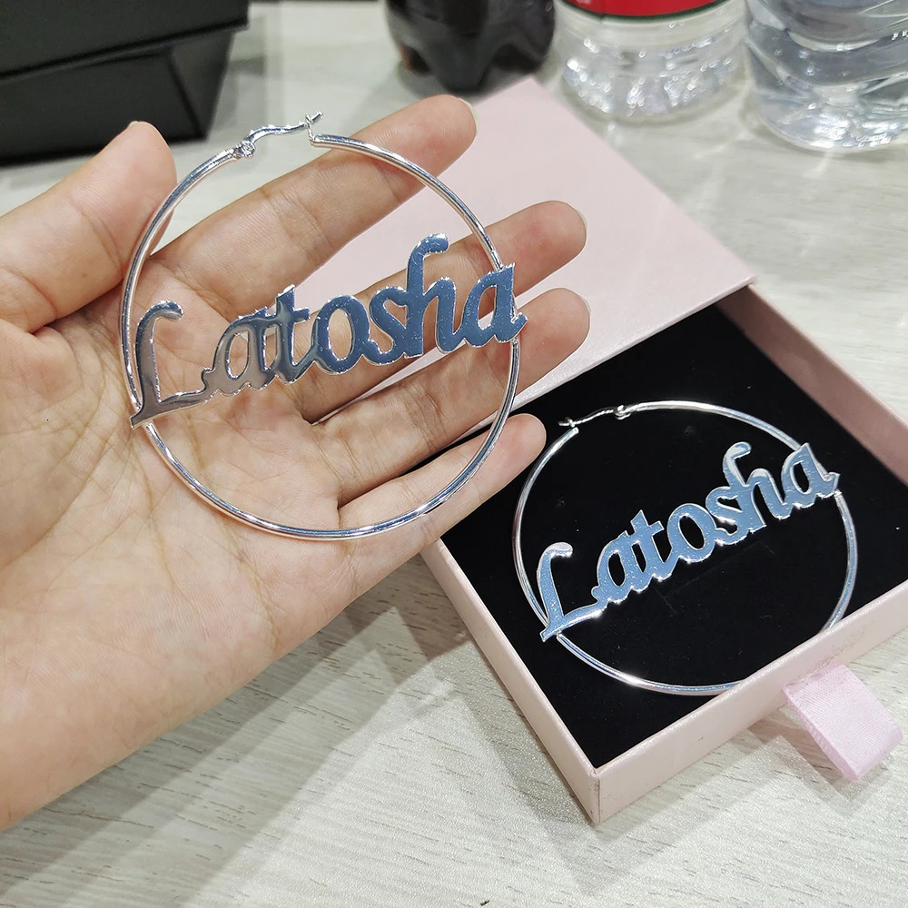 20mm-100mm Custom Hoop Earrings Customize Name Earrings Twist hoop earring Personality Earrings With Statement Words Hiphop Sexy 240510