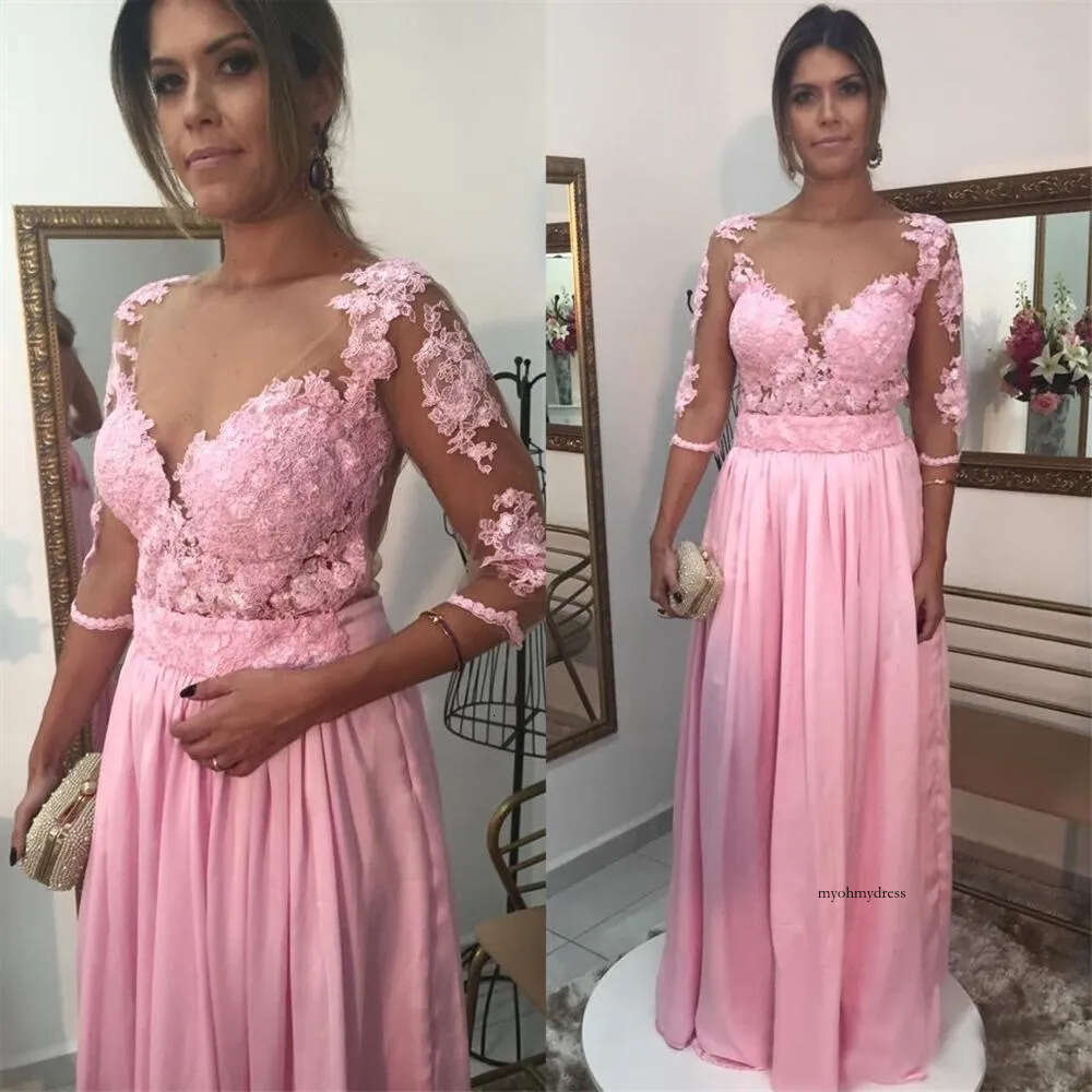 Cheap A Line Formal Party Dresses Applique Prom Chiffon V Neck Evening Gowns Illusionc Country B76 0510