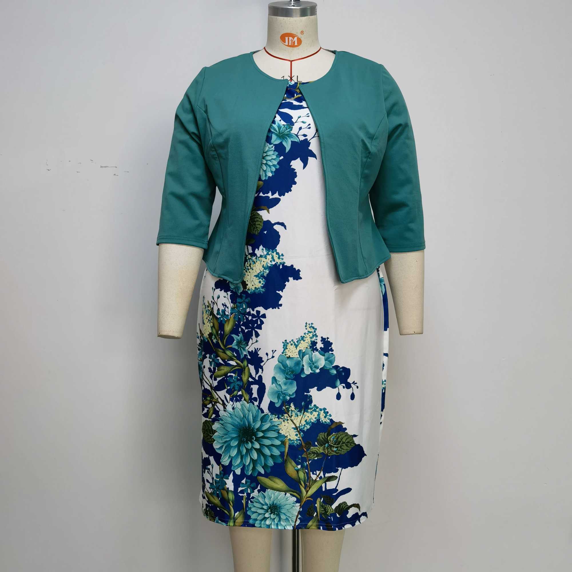 Plus size Dresses Plus Size Floral Print Turkey Style Office Ladies Coat and Dress Suit For Women Y240510
