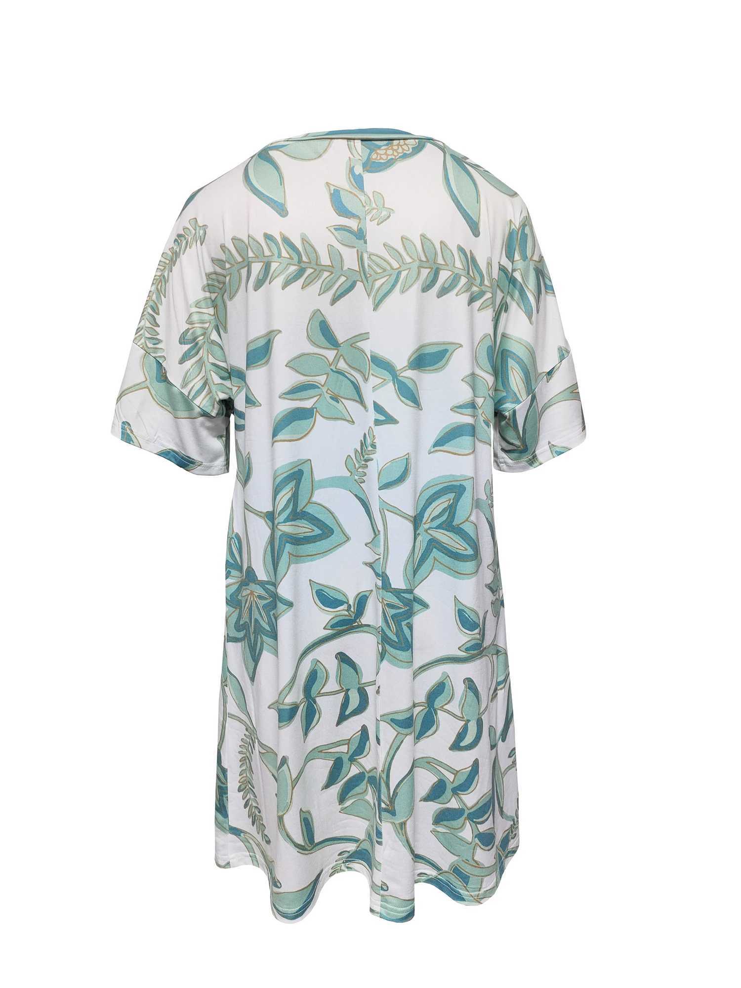 Plus size Dresses 2024 European and American Plus Size womens cross-border summer new V-neck flower printed short slved dress Y240510