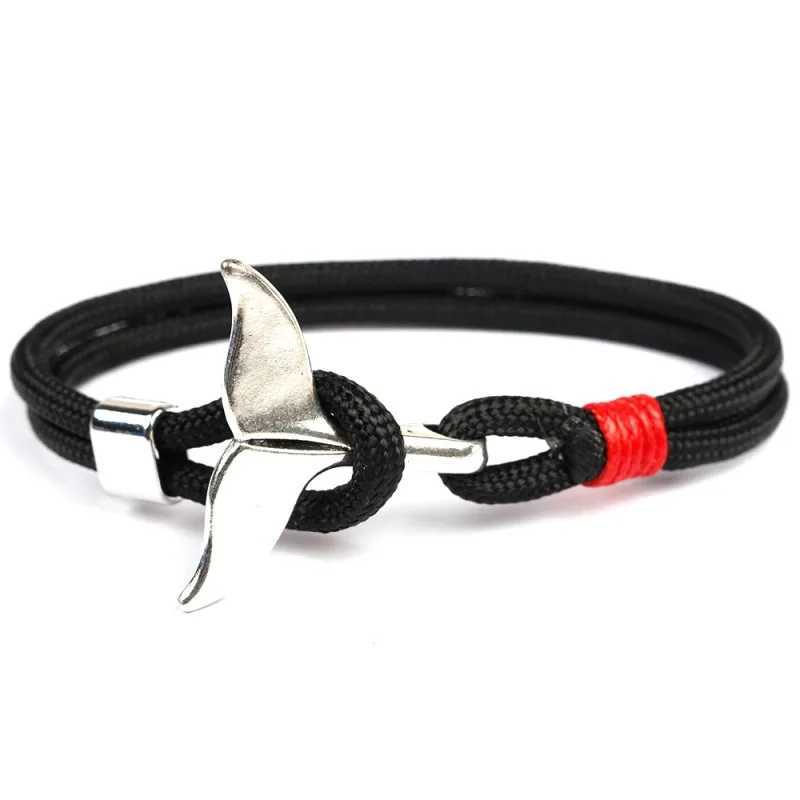 Charm Bracelets MKENDN Fashion Whale Tail Anchor Bracelets Men Women Charm Nautical Survival Rope Chain Paracord Bracelet Male Wrap Metal Hooks Y24051