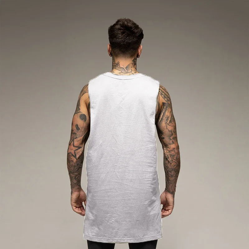 Mens Extend Cut Off Sleeveless Shirt Gym Stringer Vest Blank Hip-Hop Muscle Tees Bodybuilding Tank Top Fitness Clothing 240429