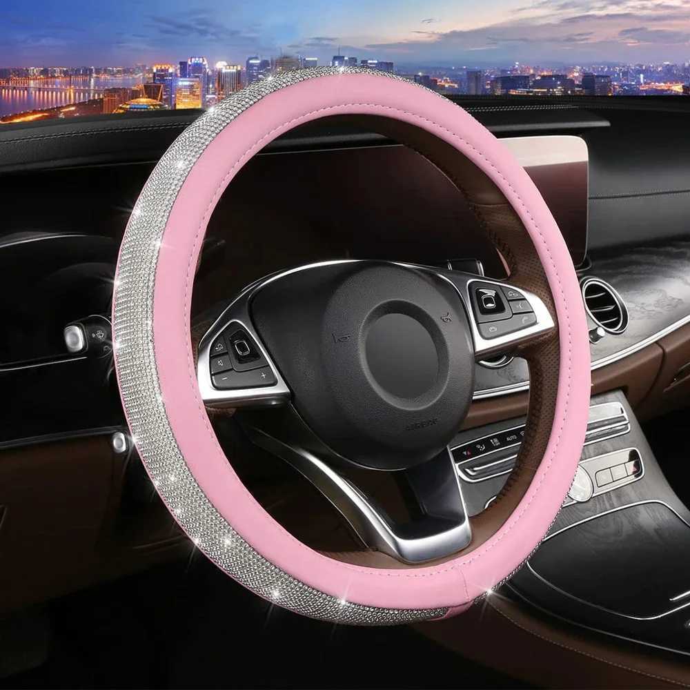 Sparkling Diamond Water Diamond Crystal Car Steering Wheel Cover PU Leather Car Parts Shell Car Design H25430
