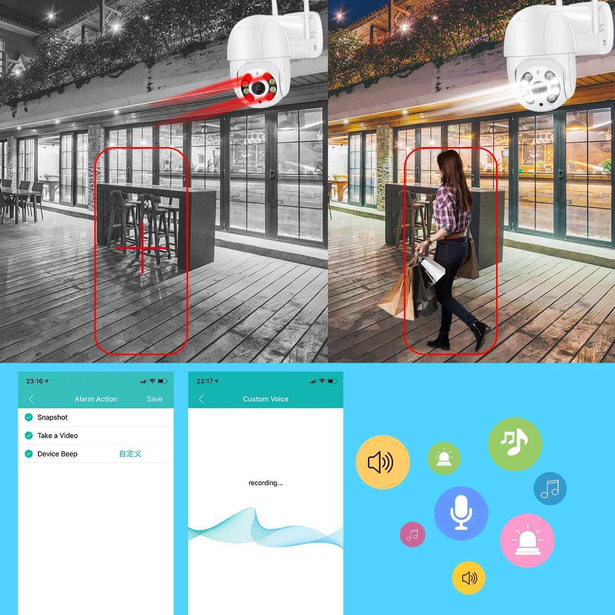 IP Cameras 5MP PTZ IP Camera Wifi Outdoor AI Human Detection Audio 1080P Wireless Security CCTV Camera P2P RTSP 4X Digital Zoom Wifi Camera d240510