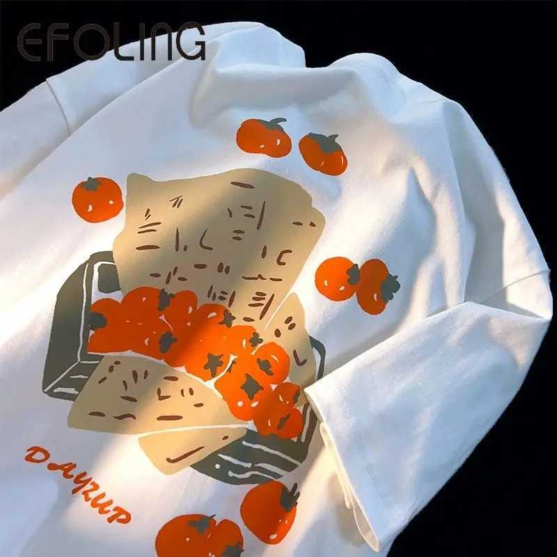 Women's T-Shirt Vintage Oil Painting Fruit Persimmon T-shirt Fashion Strtwear Short Slve Tops Casual Summer Cotton T Cute Cartoon Harajuku Y24050