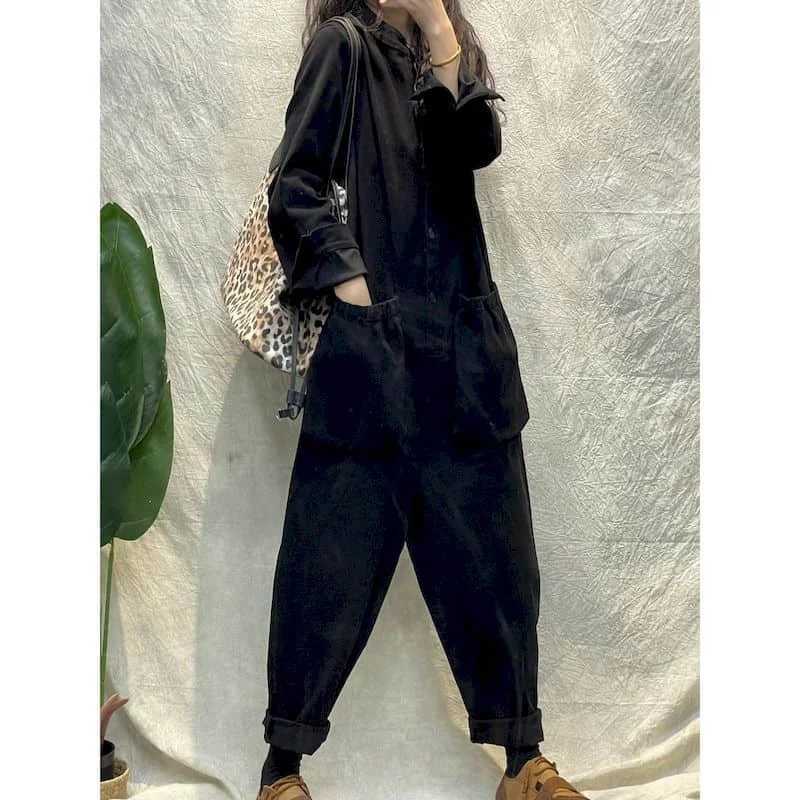 Women's Jumpsuits Rompers Solid Jumpsuits for Women Long Slve Round Neck Loose Harajuku Straight Pants Casual Workwear Korean Style Vintage Plays