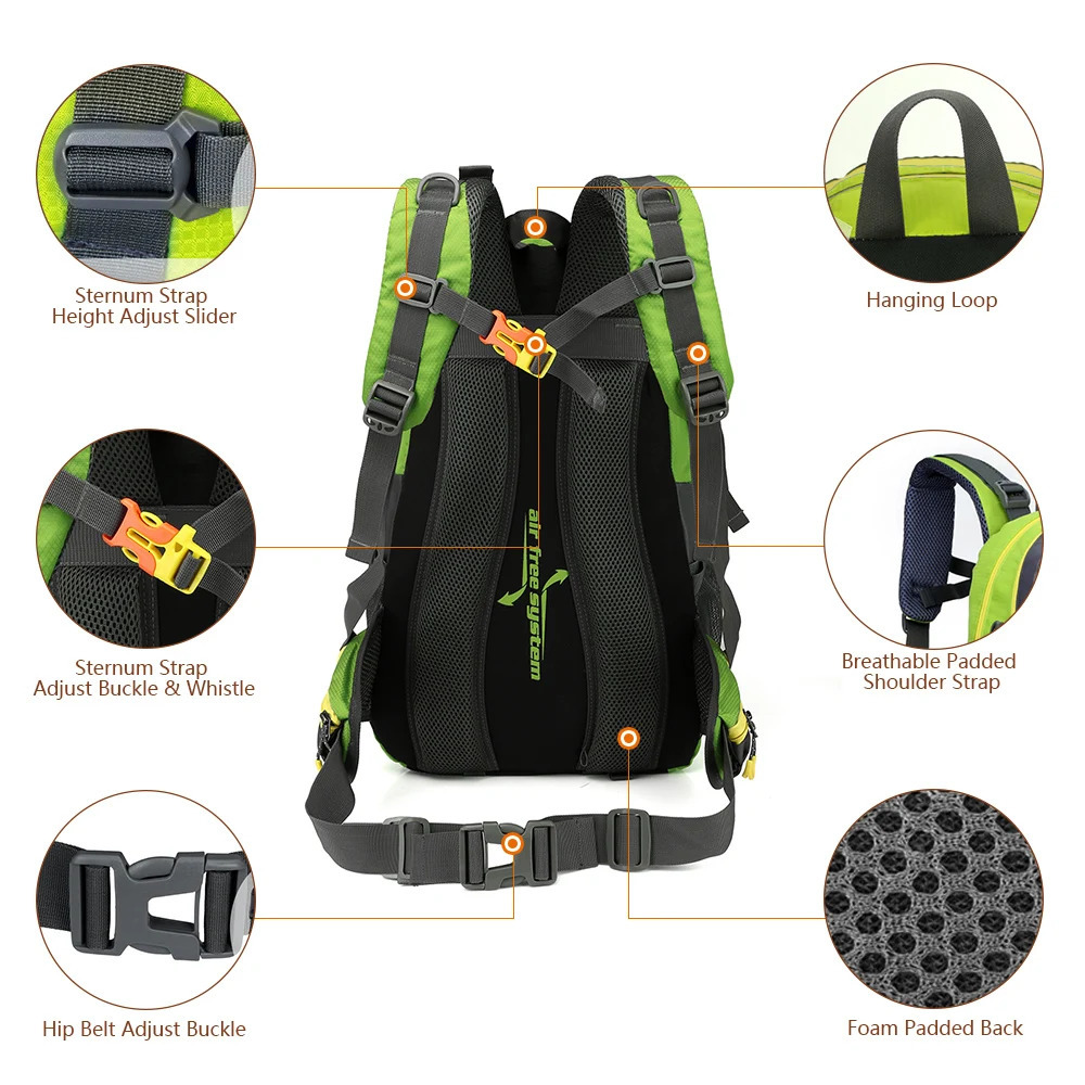 40L Water Resistant Travel Backpack Outdoor Camping Hiking Laptop Daypack Trekking Climb Back Bags For Men Women Sport Bag 240416