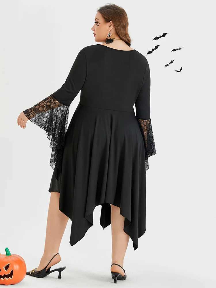 Plus size Dresses Plus Sized Clothing Hallown Cosplay Come Witch Vampire Gothic Dress Up Party Lace Asymmetrical Hem Vintage Dress Y240510