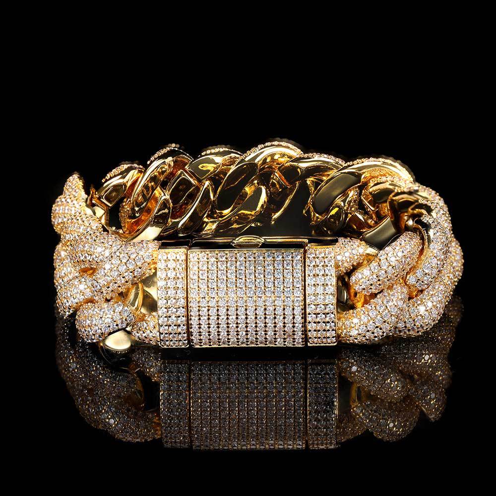 14mm/18mm Hip Hop 5A Zircon Bubble Cuban Chain Bracelet Real Gold Plated Jewelry